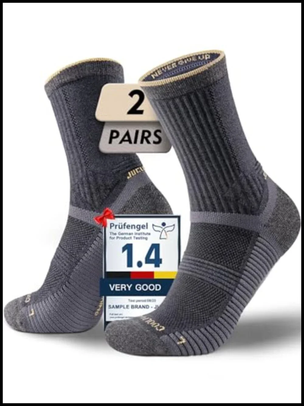 Men's Lightweight Merino Wool Hiking Socks, Anti-Blister with COOLMAX, 2 Pack